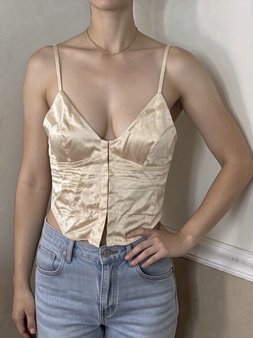 🤎 5 for $20! Zara Cream Satin V-Neck Camisole with Front Slit